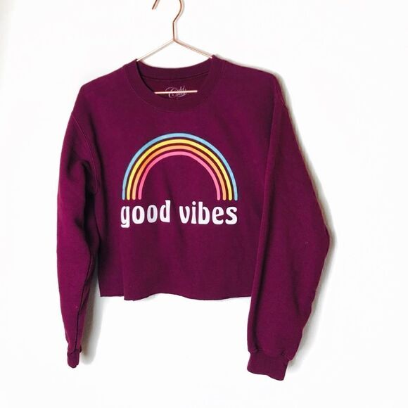 EUC Cold Crush Maroon Boho Good Vibes Cropped Sweater Small - Picture 1 of 5